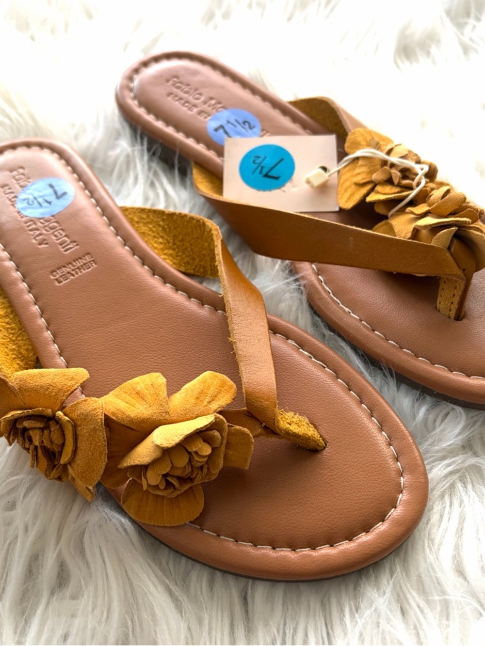Fabio Maggenti Womens Flat Sandals With a Flower Embellishment Yellow Size: 7.5
